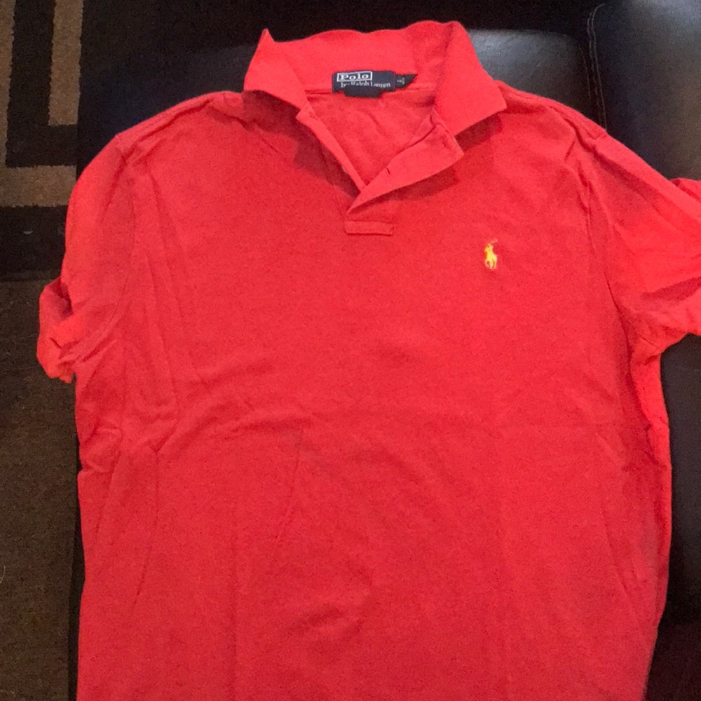 Orange and white striped polo shirt